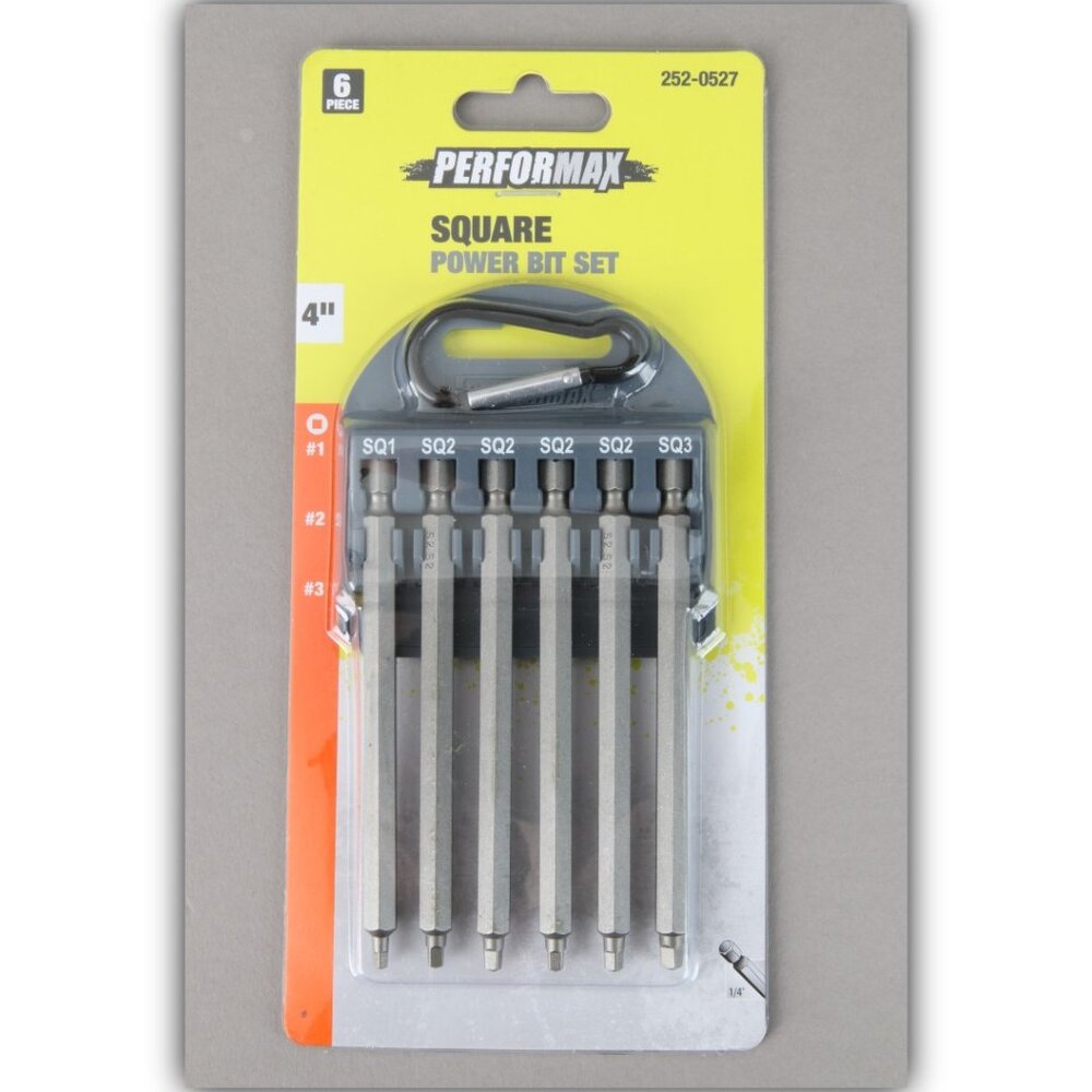 NEW Performax 4" Power Bit Set in Carry Case w/ Clip - 6 Bit Set - SQ1, SQ2, SQ3
